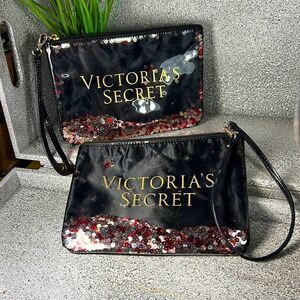 TWO Victoria’s Secret 2017 Limited Edition Sequins Pouch Wristlet Bag Travel